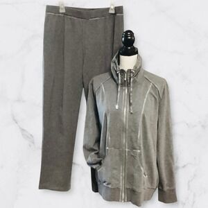 Zenergy by Chicos Gray Silver Tone Zip Jacket Jogger Pants Lounge Set